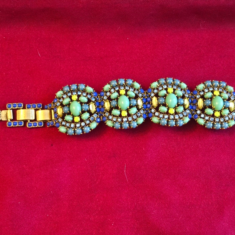 Stella & Dot Gold Bracelet with Turquoise, Blue, and Lime Beads